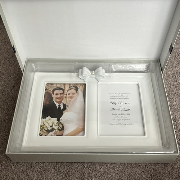 Porcelain Wedding Picture Frame with Resin Bow - Picture 1 of 5